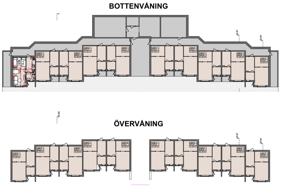 Lägenhetskarta över bottenvåning och övervåning i Jinju Tänndalen